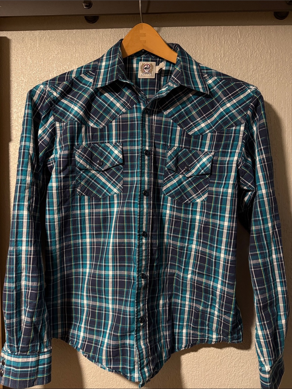 Cinch youth Teal and Navy Plaid Western Button-Down Shirt